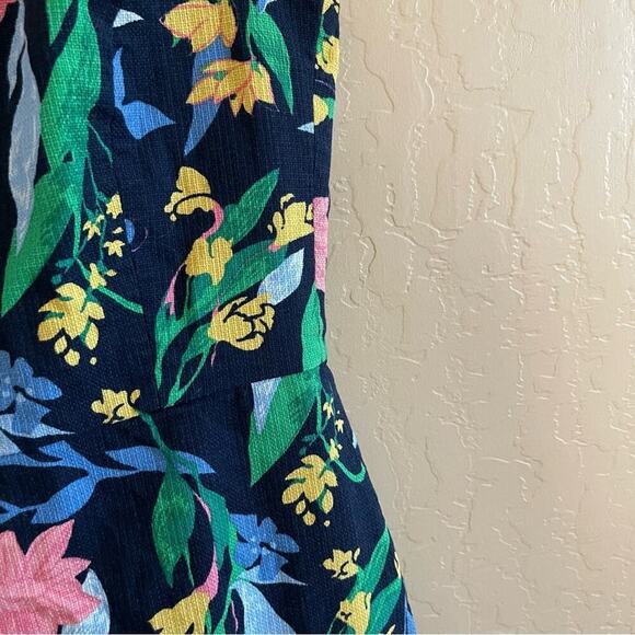 J. Crew Floral Tea Navy Sheath Basket Weave Dress 2 - Picture 2 of 6